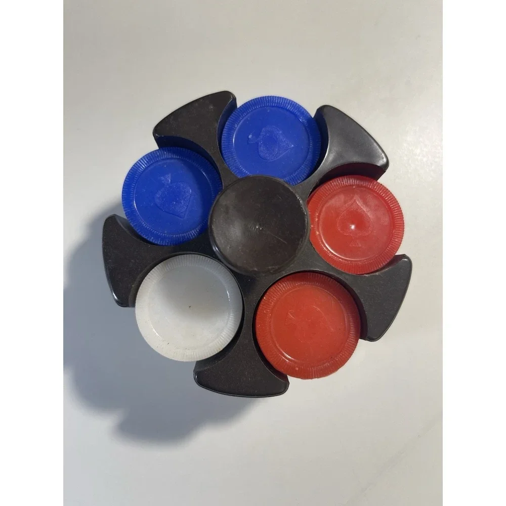 Vintage Poker‎ Chip Set and Brown Plastic Caddy Holder